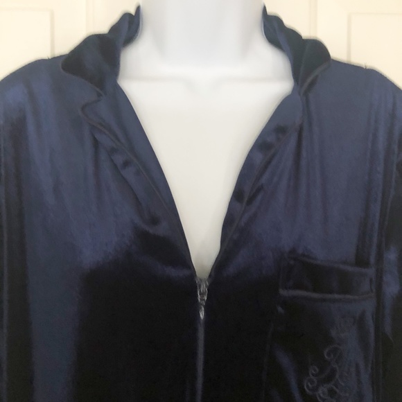 Ralph Lauren Velvet Full Length Robe House Coat w Crest Full Zip Navy Sz Small - Picture 3 of 12